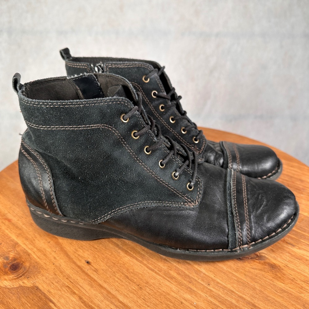 Clarks Lace Up Ankle Boots Womens 9 Black Good Leather Suede Cap Toe 26104713 - Picture 4 of 13